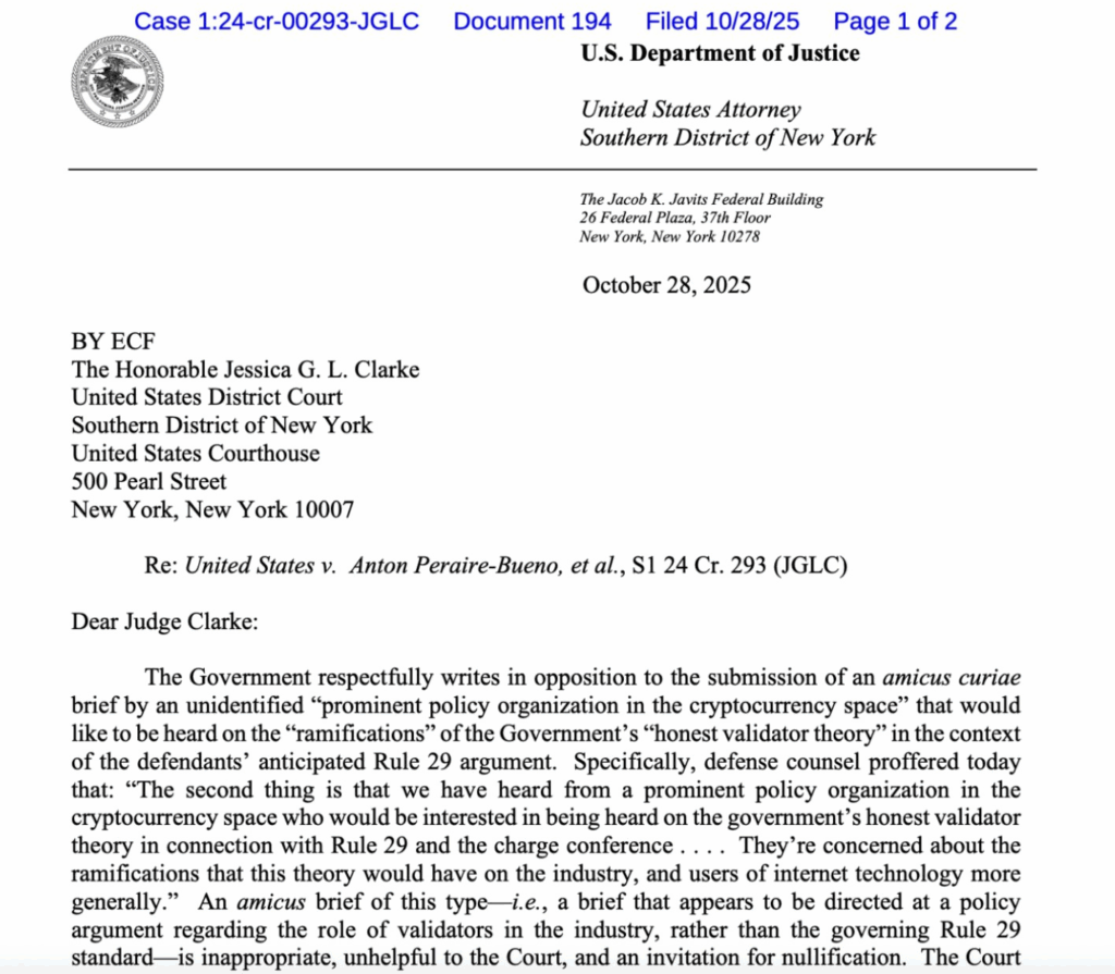 U.S. prosecutors push back against crypto-policy arguments in $25M MEV-bot trial — say lawmaking belongs to Congress, not courts
